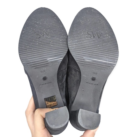 Stuart Weitzman Highland Over-The-Knee Tie Back Black Suede Heeled Boots 8.5 - Picture 9 of 16